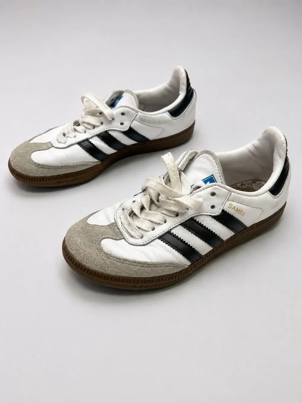 Adidas Samba OG White Black Gum Leather Sneakers Youth Size 3.5 Pre-Owned